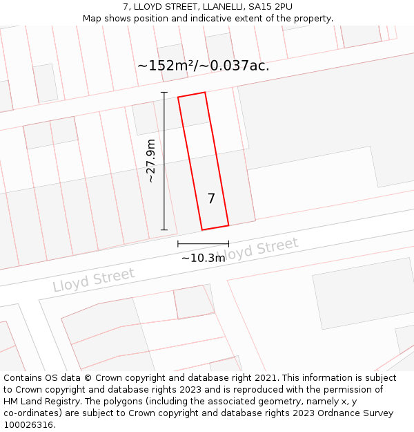 7, LLOYD STREET, LLANELLI, SA15 2PU: Plot and title map