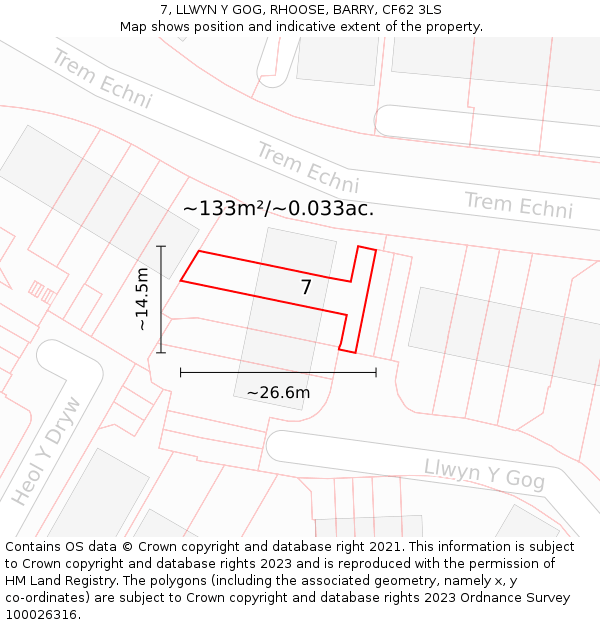 7, LLWYN Y GOG, RHOOSE, BARRY, CF62 3LS: Plot and title map