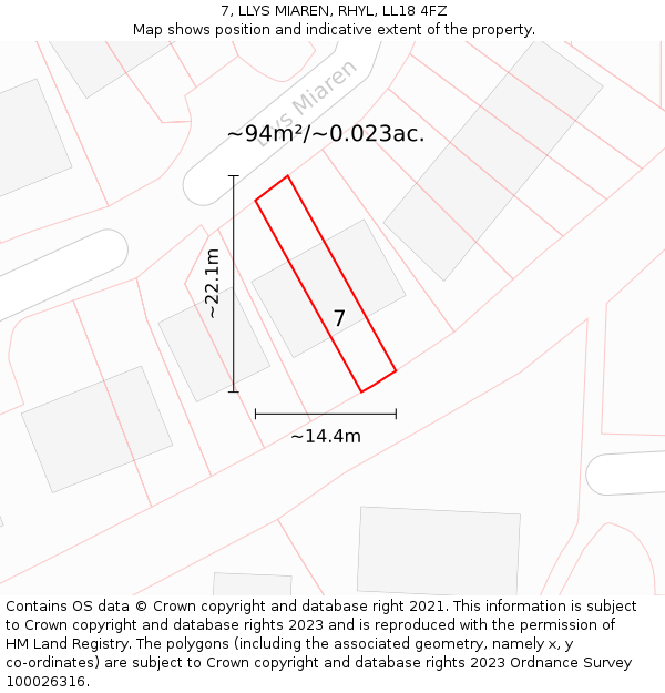 7, LLYS MIAREN, RHYL, LL18 4FZ: Plot and title map