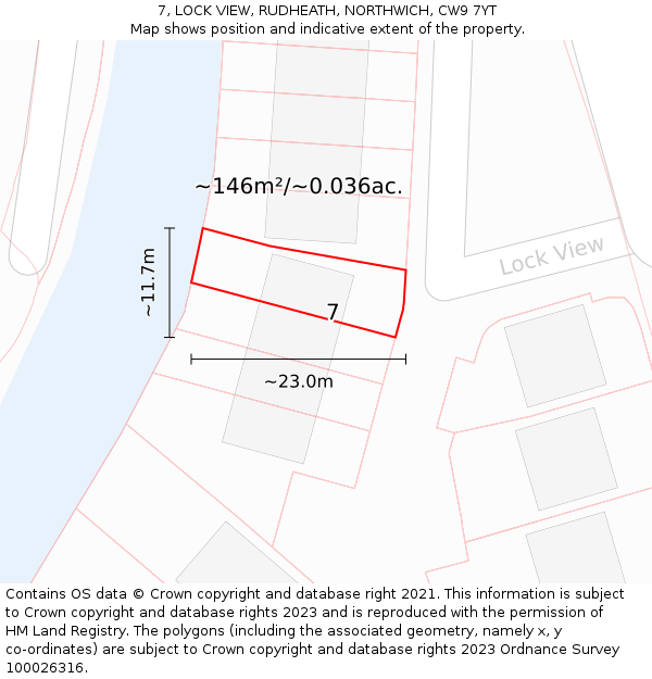 7, LOCK VIEW, RUDHEATH, NORTHWICH, CW9 7YT: Plot and title map