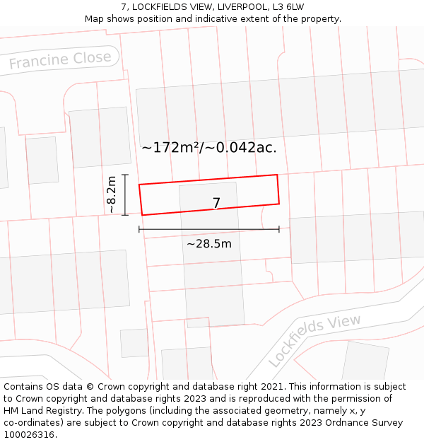 7, LOCKFIELDS VIEW, LIVERPOOL, L3 6LW: Plot and title map