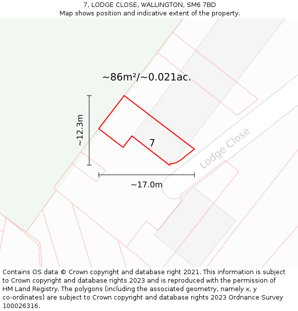 7, LODGE CLOSE, WALLINGTON, SM6 7BD: Plot and title map