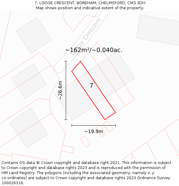 7, LODGE CRESCENT, BOREHAM, CHELMSFORD, CM3 3DH: Plot and title map
