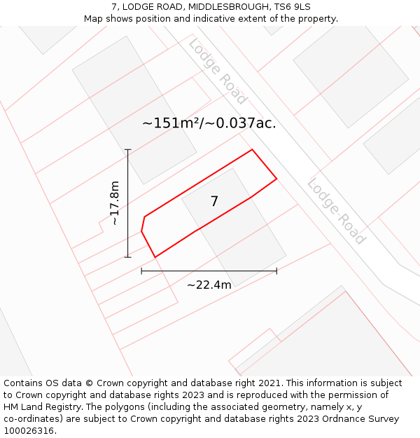 7, LODGE ROAD, MIDDLESBROUGH, TS6 9LS: Plot and title map