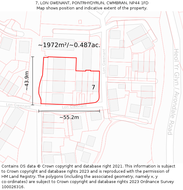 7, LON GWENANT, PONTRHYDYRUN, CWMBRAN, NP44 1FD: Plot and title map