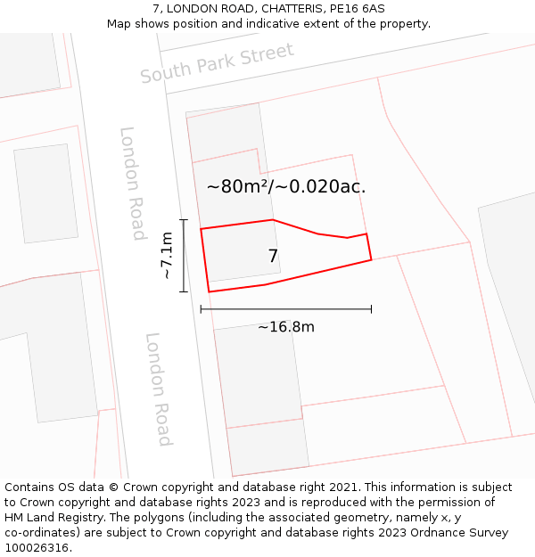 7, LONDON ROAD, CHATTERIS, PE16 6AS: Plot and title map