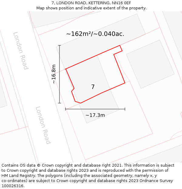 7, LONDON ROAD, KETTERING, NN16 0EF: Plot and title map