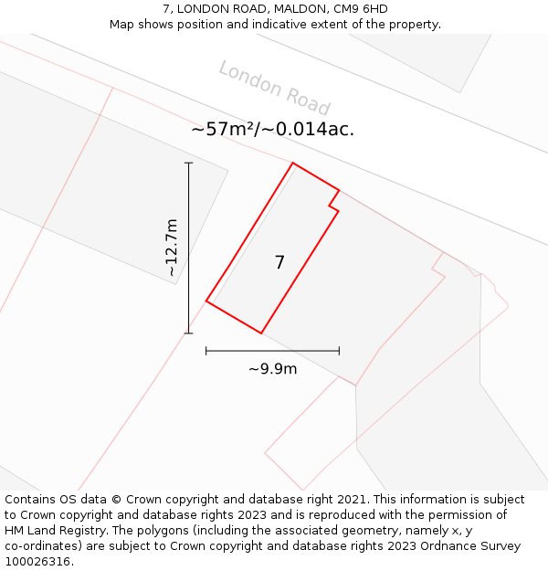7, LONDON ROAD, MALDON, CM9 6HD: Plot and title map