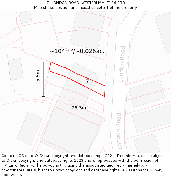 7, LONDON ROAD, WESTERHAM, TN16 1BB: Plot and title map