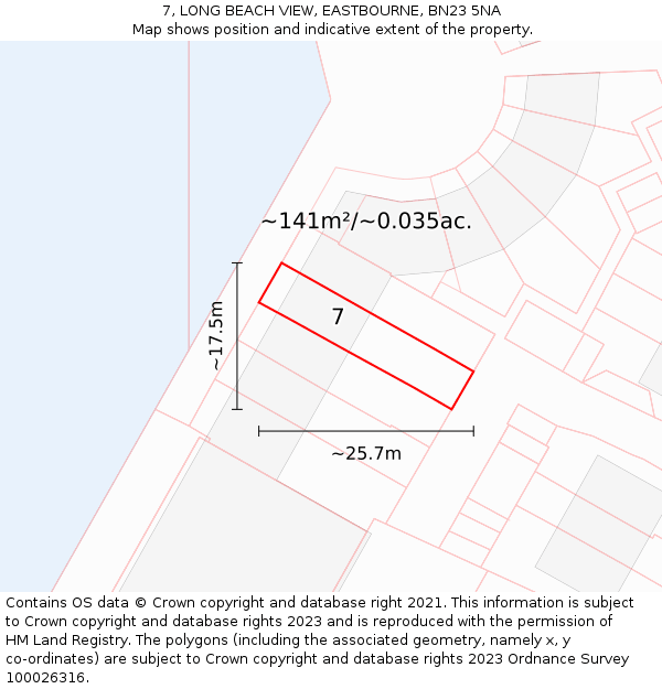 7, LONG BEACH VIEW, EASTBOURNE, BN23 5NA: Plot and title map