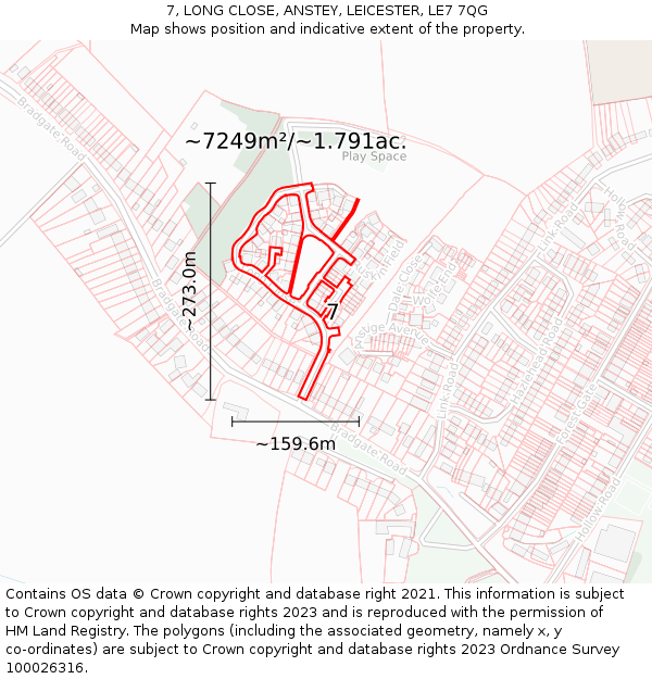7, LONG CLOSE, ANSTEY, LEICESTER, LE7 7QG: Plot and title map
