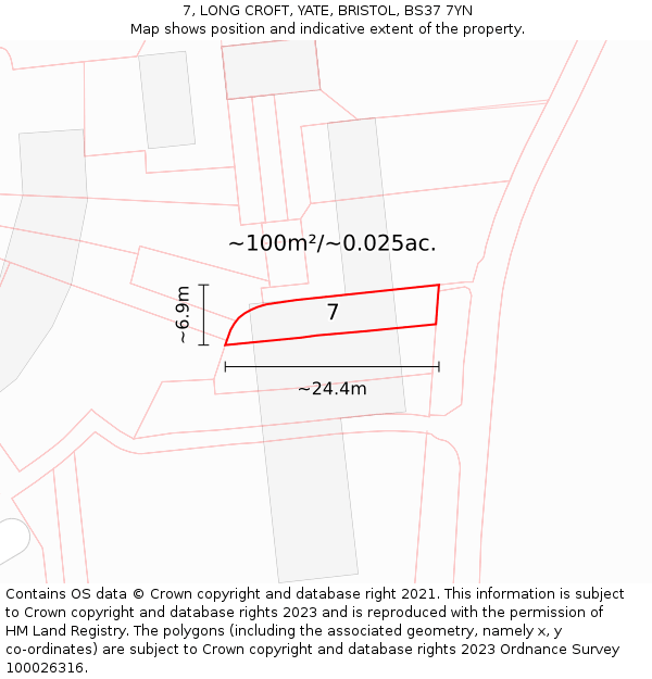 7, LONG CROFT, YATE, BRISTOL, BS37 7YN: Plot and title map