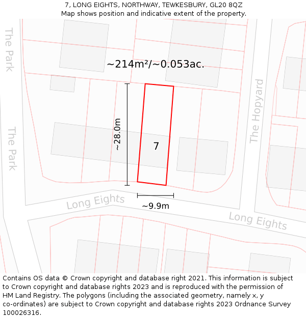 7, LONG EIGHTS, NORTHWAY, TEWKESBURY, GL20 8QZ: Plot and title map