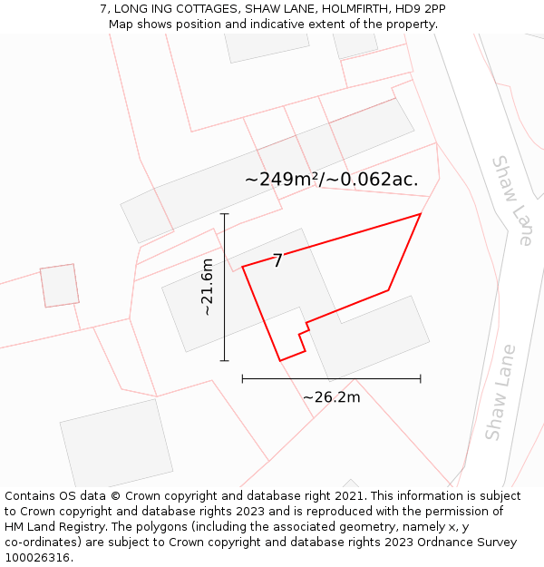 7, LONG ING COTTAGES, SHAW LANE, HOLMFIRTH, HD9 2PP: Plot and title map