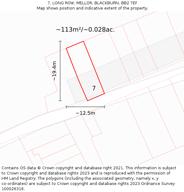 7, LONG ROW, MELLOR, BLACKBURN, BB2 7EF: Plot and title map