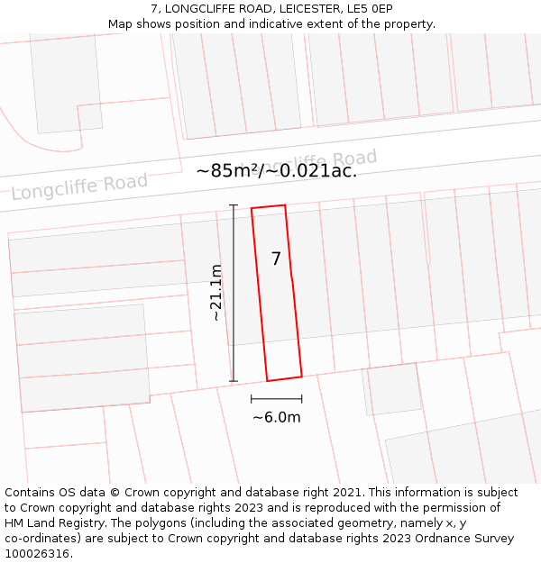 7, LONGCLIFFE ROAD, LEICESTER, LE5 0EP: Plot and title map