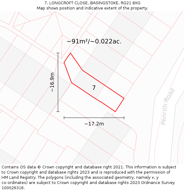 7, LONGCROFT CLOSE, BASINGSTOKE, RG21 8XG: Plot and title map