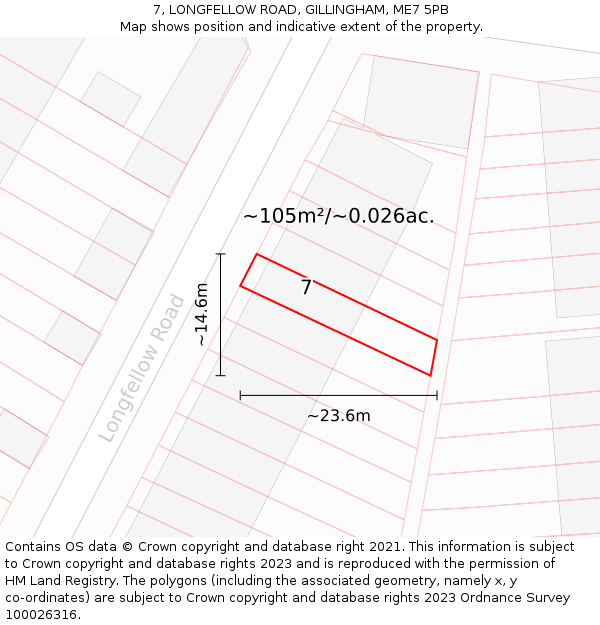 7, LONGFELLOW ROAD, GILLINGHAM, ME7 5PB: Plot and title map