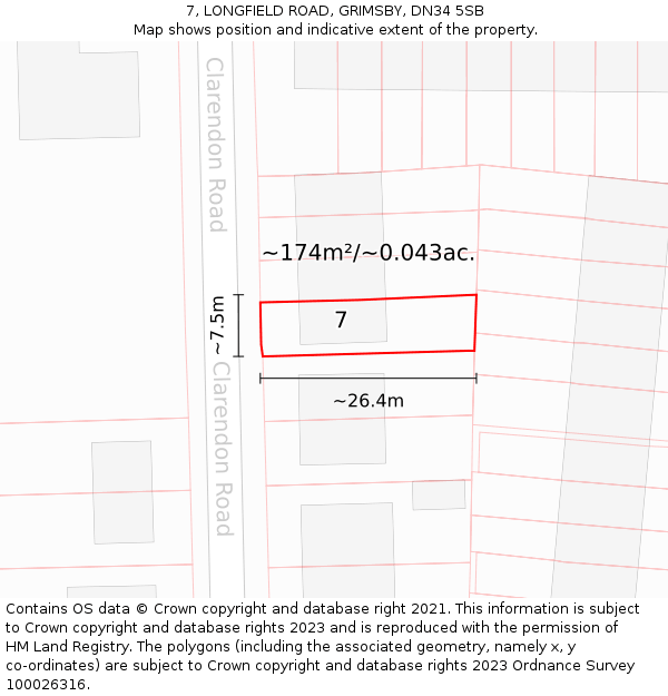 7, LONGFIELD ROAD, GRIMSBY, DN34 5SB: Plot and title map