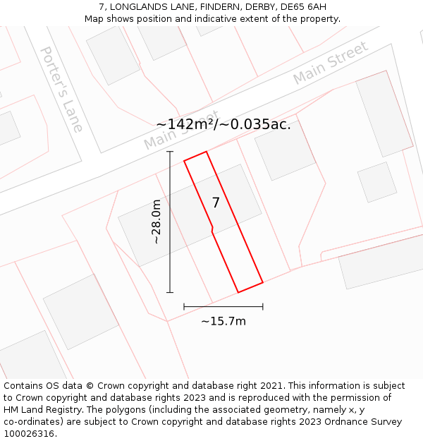 7, LONGLANDS LANE, FINDERN, DERBY, DE65 6AH: Plot and title map