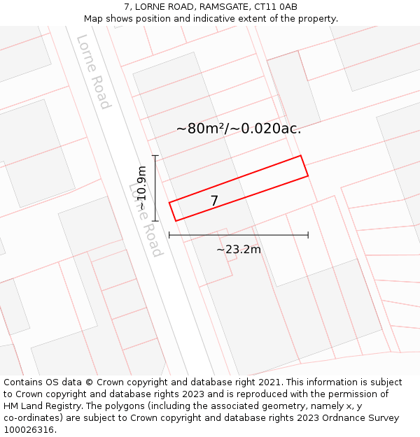 7, LORNE ROAD, RAMSGATE, CT11 0AB: Plot and title map
