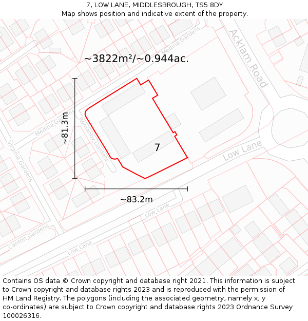 7, LOW LANE, MIDDLESBROUGH, TS5 8DY: Plot and title map