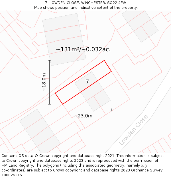 7, LOWDEN CLOSE, WINCHESTER, SO22 4EW: Plot and title map