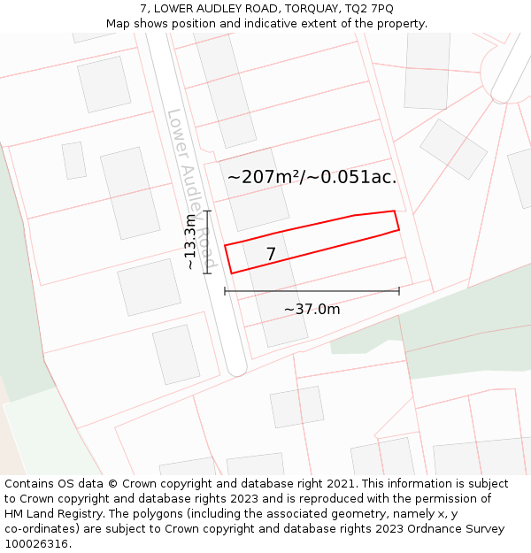 7, LOWER AUDLEY ROAD, TORQUAY, TQ2 7PQ: Plot and title map