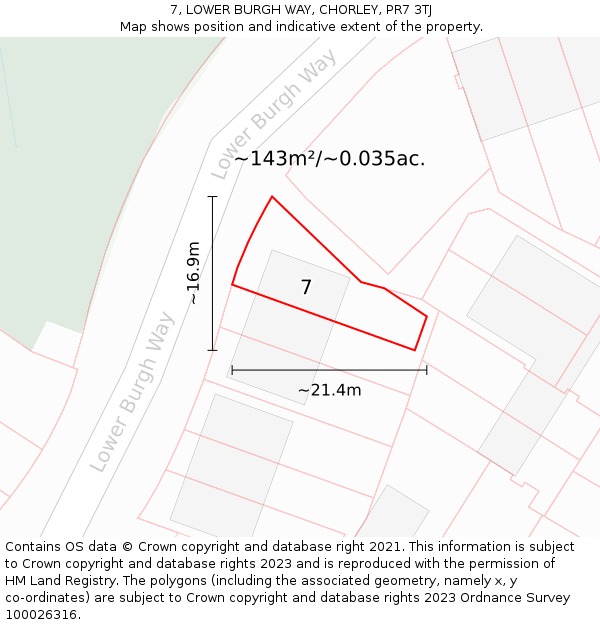 7, LOWER BURGH WAY, CHORLEY, PR7 3TJ: Plot and title map