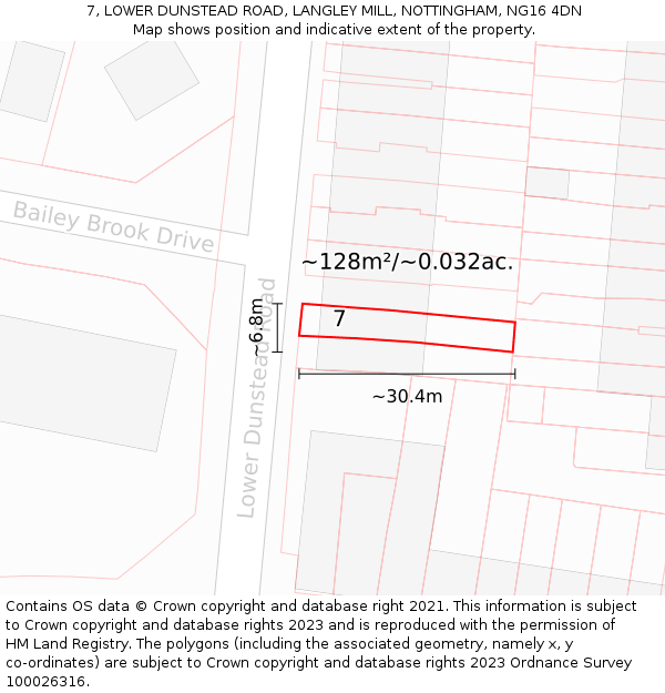 7, LOWER DUNSTEAD ROAD, LANGLEY MILL, NOTTINGHAM, NG16 4DN: Plot and title map