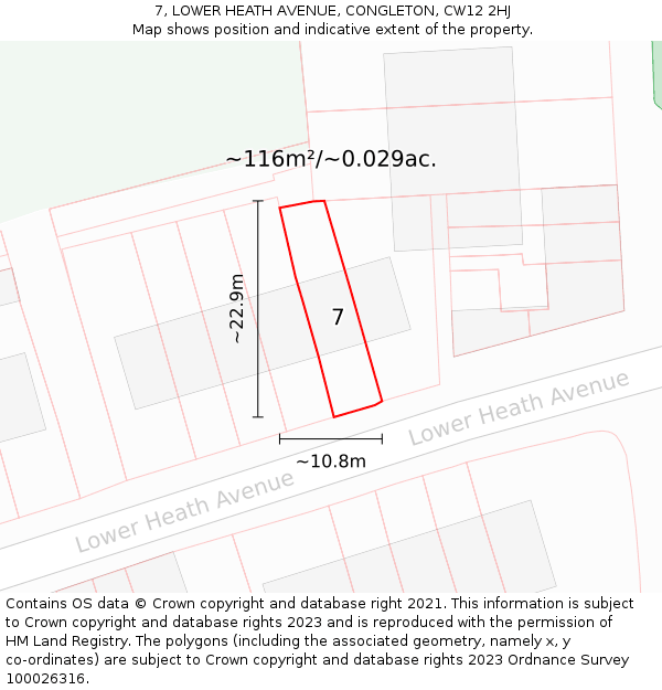 7, LOWER HEATH AVENUE, CONGLETON, CW12 2HJ: Plot and title map
