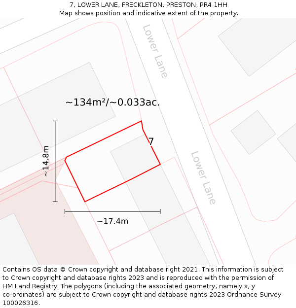 7, LOWER LANE, FRECKLETON, PRESTON, PR4 1HH: Plot and title map