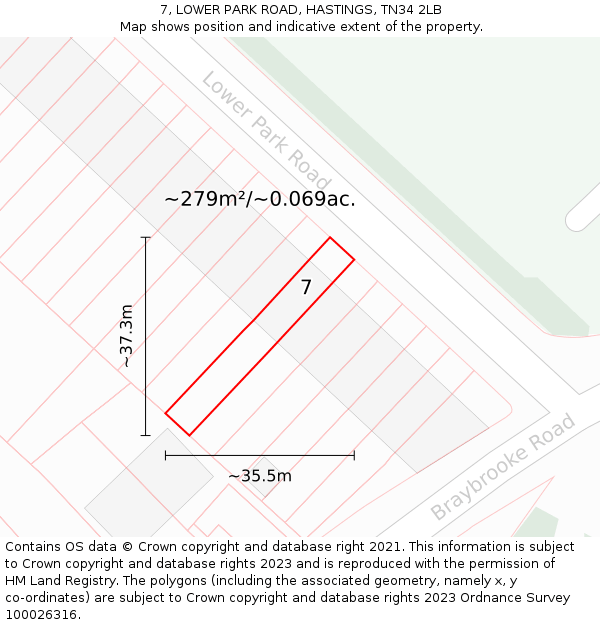 7, LOWER PARK ROAD, HASTINGS, TN34 2LB: Plot and title map