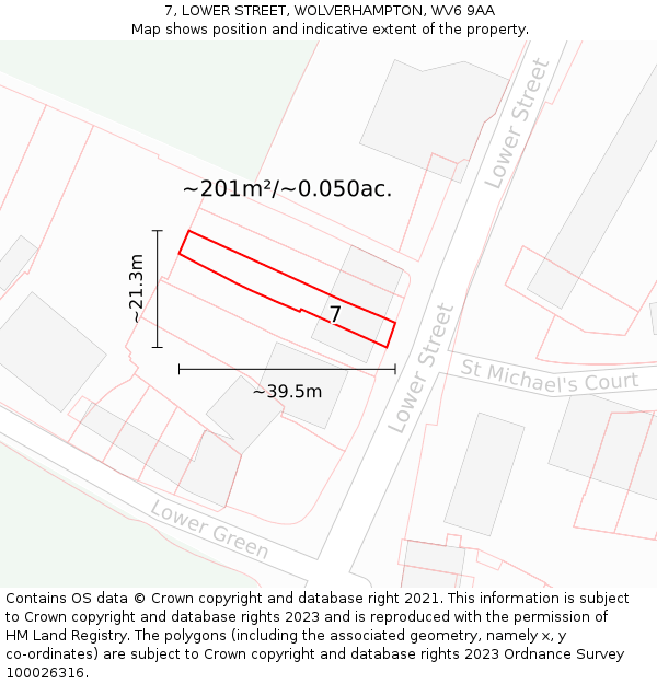 7, LOWER STREET, WOLVERHAMPTON, WV6 9AA: Plot and title map