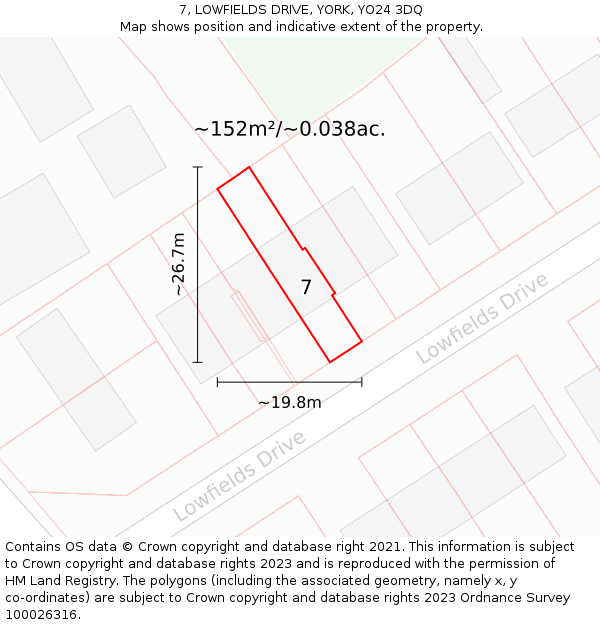 7, LOWFIELDS DRIVE, YORK, YO24 3DQ: Plot and title map