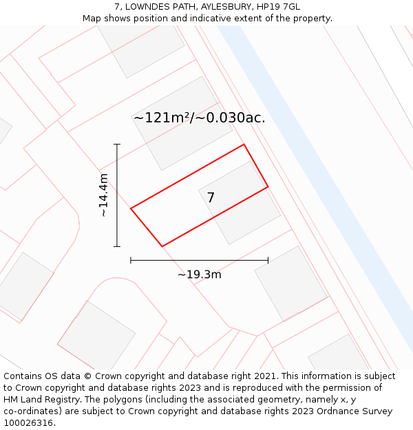 7, LOWNDES PATH, AYLESBURY, HP19 7GL: Plot and title map