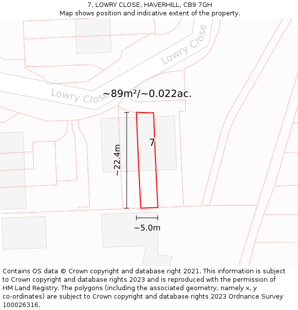 7, LOWRY CLOSE, HAVERHILL, CB9 7GH: Plot and title map
