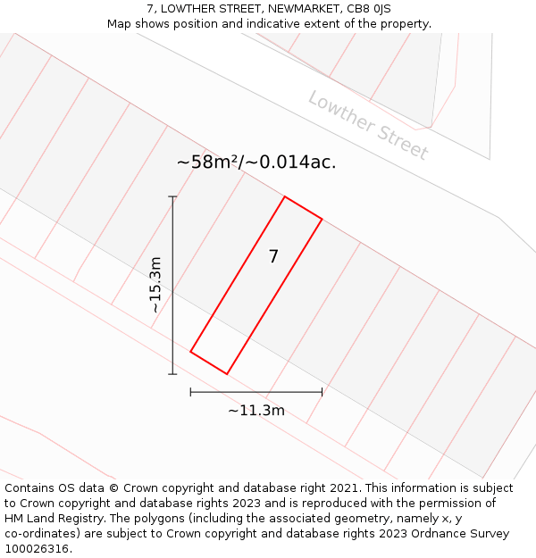 7, LOWTHER STREET, NEWMARKET, CB8 0JS: Plot and title map