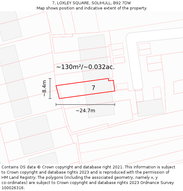 7, LOXLEY SQUARE, SOLIHULL, B92 7DW: Plot and title map