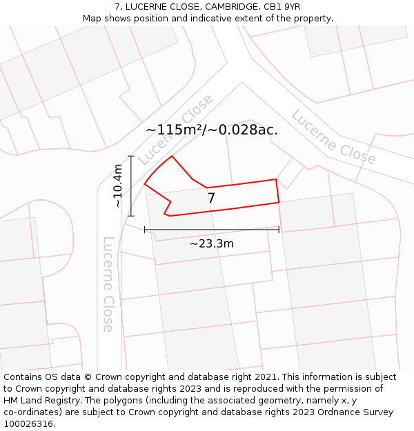 7, LUCERNE CLOSE, CAMBRIDGE, CB1 9YR: Plot and title map
