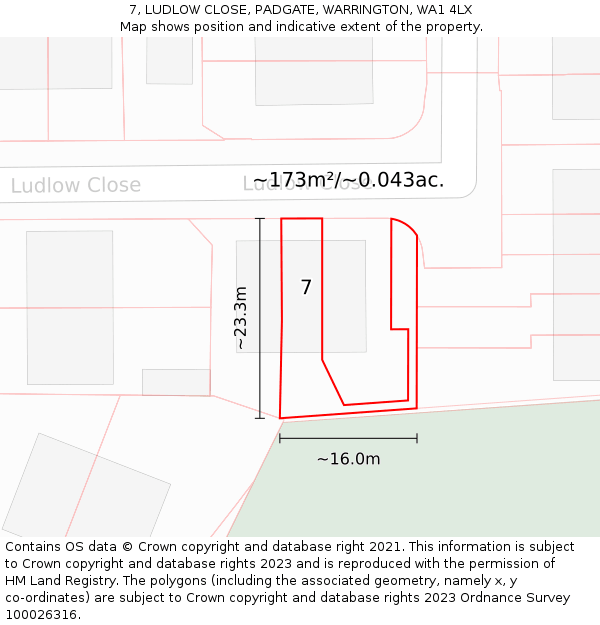 7, LUDLOW CLOSE, PADGATE, WARRINGTON, WA1 4LX: Plot and title map