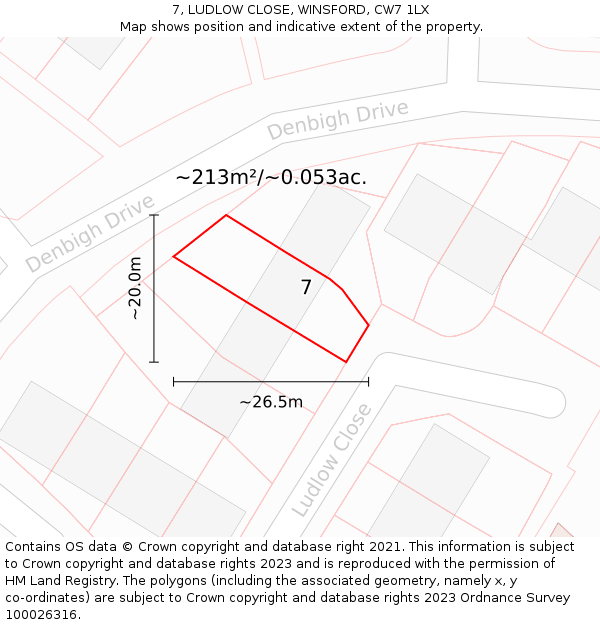 7, LUDLOW CLOSE, WINSFORD, CW7 1LX: Plot and title map