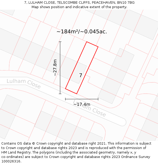7, LULHAM CLOSE, TELSCOMBE CLIFFS, PEACEHAVEN, BN10 7BG: Plot and title map