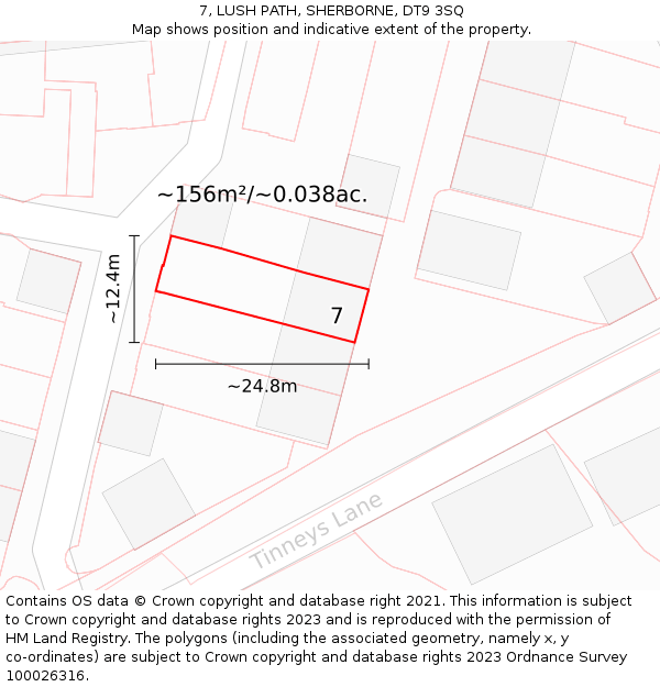 7, LUSH PATH, SHERBORNE, DT9 3SQ: Plot and title map