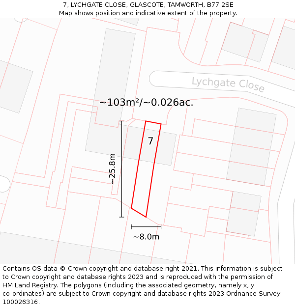 7, LYCHGATE CLOSE, GLASCOTE, TAMWORTH, B77 2SE: Plot and title map