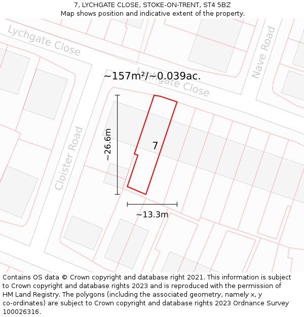 7, LYCHGATE CLOSE, STOKE-ON-TRENT, ST4 5BZ: Plot and title map