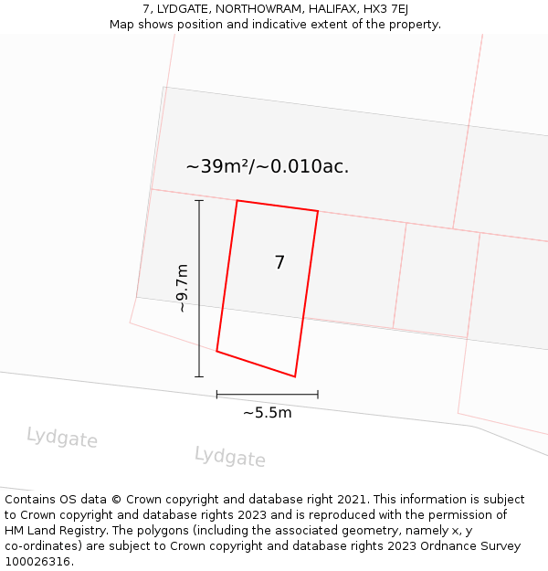 7, LYDGATE, NORTHOWRAM, HALIFAX, HX3 7EJ: Plot and title map