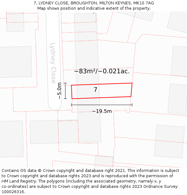 7, LYDNEY CLOSE, BROUGHTON, MILTON KEYNES, MK10 7AG: Plot and title map