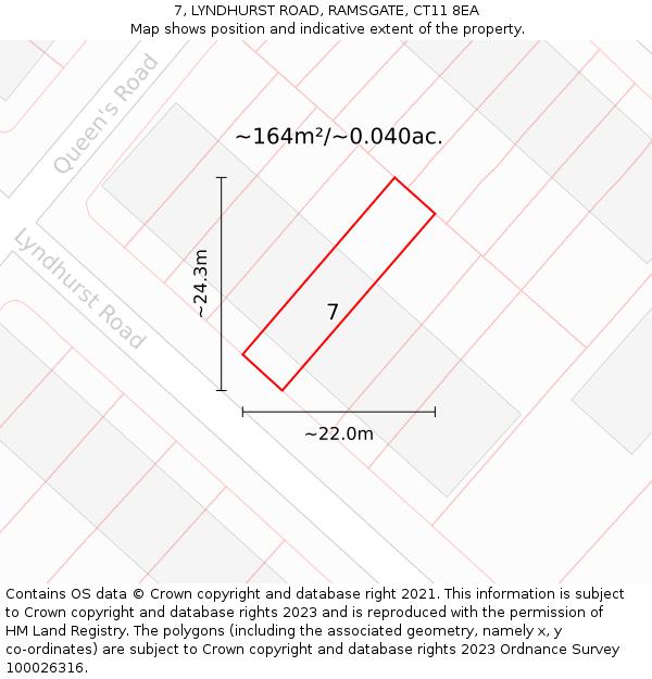7, LYNDHURST ROAD, RAMSGATE, CT11 8EA: Plot and title map