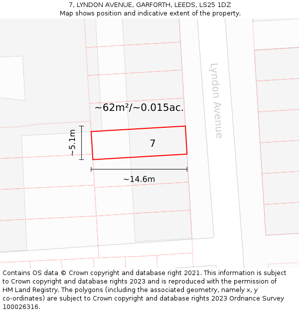 7, LYNDON AVENUE, GARFORTH, LEEDS, LS25 1DZ: Plot and title map